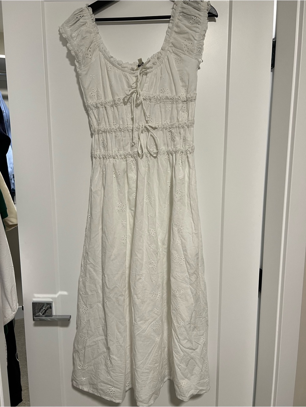 White Eyelet Dress with Smocked Waist